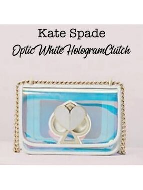 Kate Spade Nicola Optic White Hologram Iridescent Turnlock Clutch Crossbody Bag